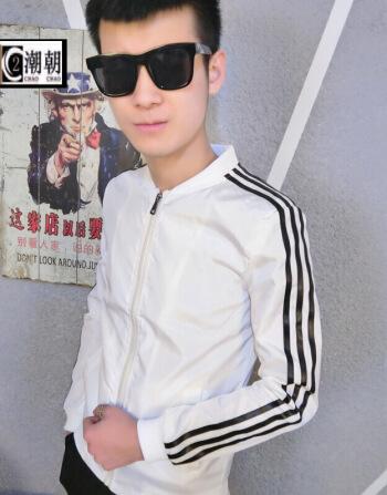 2018新款快手红人同款男修身外套春装精神社会小伙立领紧身短款夹克男