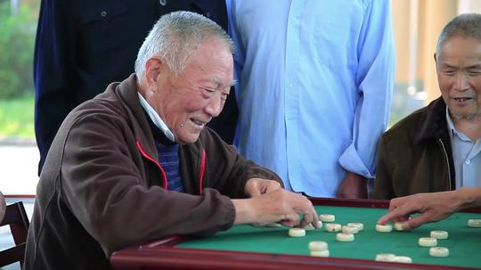 老人下棋摆棋局围观视频素材