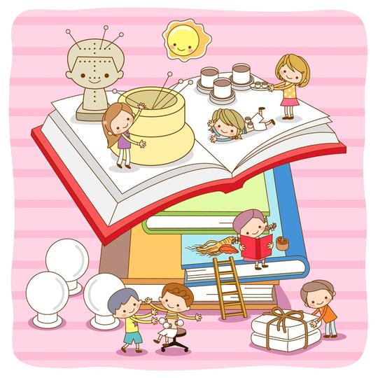 认真学习的可爱卡通儿童