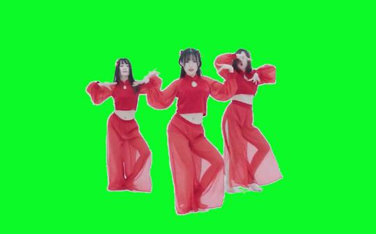 (红昭愿绿幕)三位红衣美女