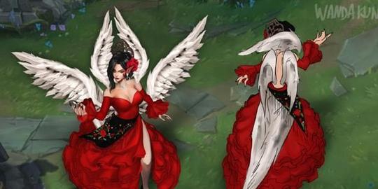 英雄联盟:画师自制莫甘娜皮肤，有2对白色翅膀，整体画风有问题