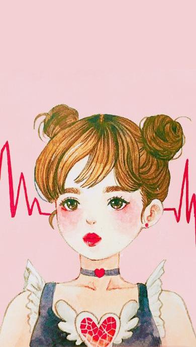 丸子头少女女孩粉色爱心