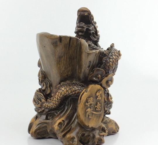 仿紫檀木祥龙生意兴隆笔筒树脂工艺品风水装饰摆件_图