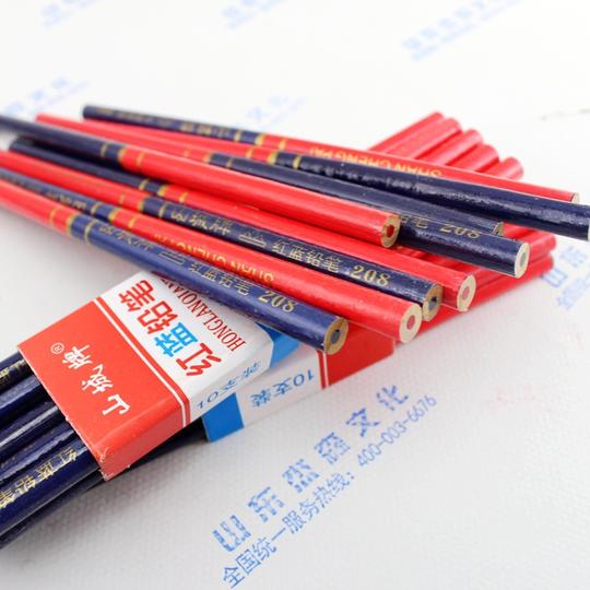 超低价批发红蓝铅笔双色铅笔木工专用划线铅笔记号笔图片