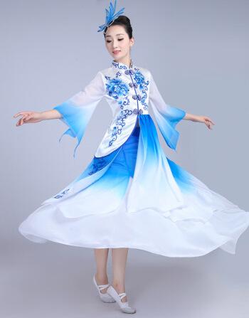 新款古典舞演出服女飘逸成人雪纺中国风民族青花瓷舞蹈服装秧歌服