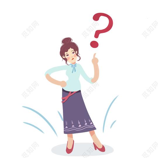 卡通人物蓝衣少女疑问问号png素材