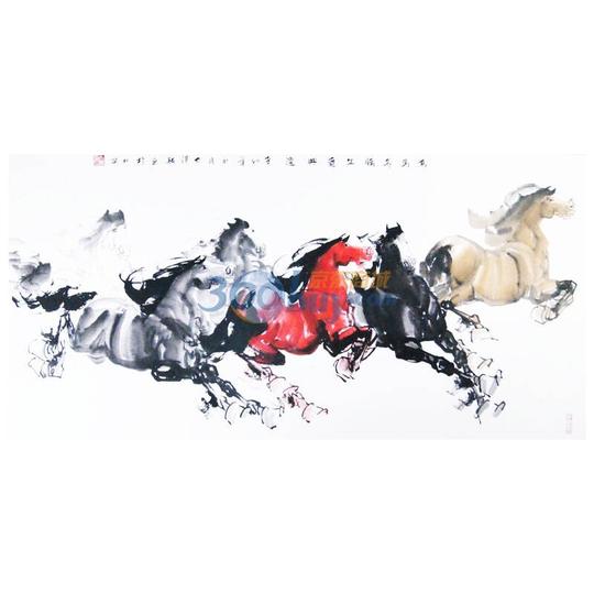 祥益德名家手绘字画150*80cm【万马奔腾】生意兴隆客厅展厅字画