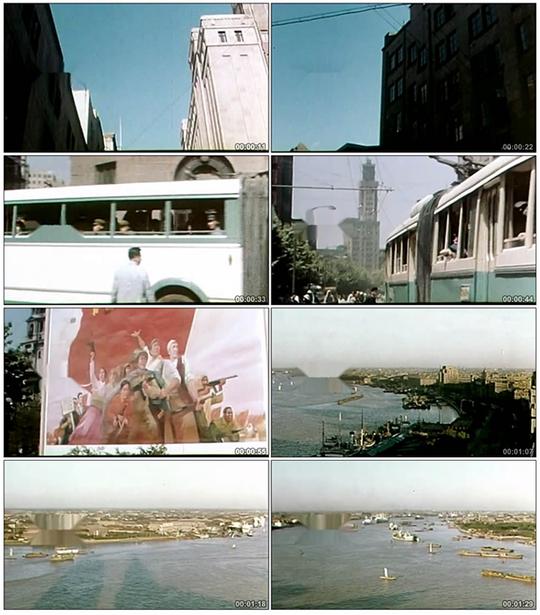 70年代上海外滩城市街头马路街道公共汽车有轨电车视频素材