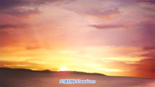 唯美夕阳光芒四射晚霞红云飘飘鸟群飞翔led高清背景视频素材
