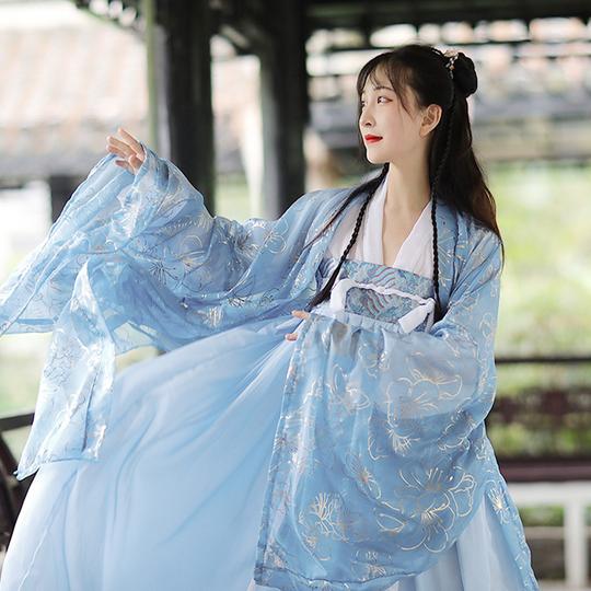 汉服女中国风正品原创改良齐胸襦裙学生超仙飘逸白菜整套古装秋