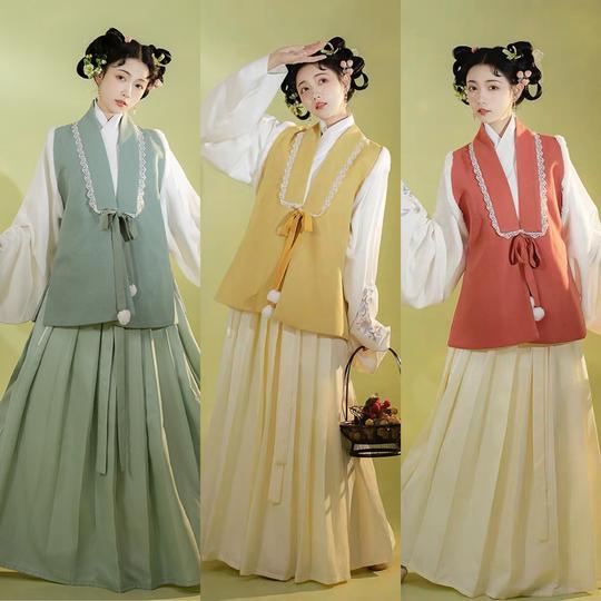 正版汉服出租｜卿如故原创白菜汉服明制比甲毛呢现货新年秋冬款女