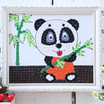 仪儿童礼物diy手工制作材料包幼儿园玩具纽扣画粘贴画白色熊猫吃竹