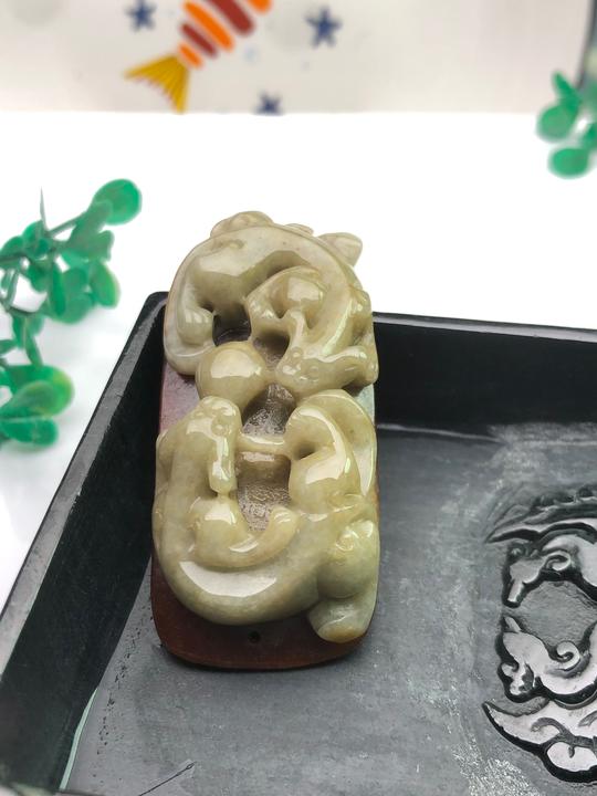 隆慈缘老坑红皮黄翡a货双貔貅大件手牌吊坠缅甸玉貔貅男士大手牌