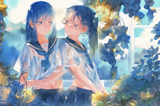 [マカロン]动漫二次元清新意境唯美p站素材插画闺蜜
