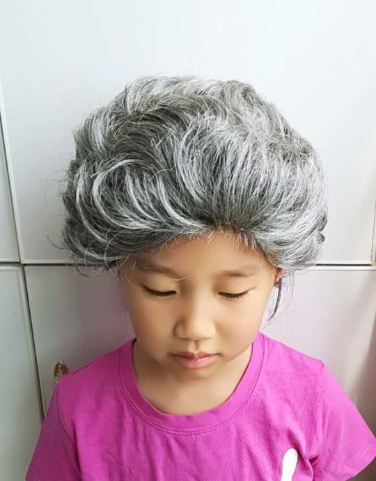 儿童花白假发女老人灰白头发短卷发老太太舞台小品