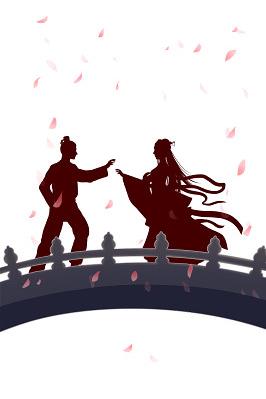 情侣人物剪影七夕节牛郎织女素材