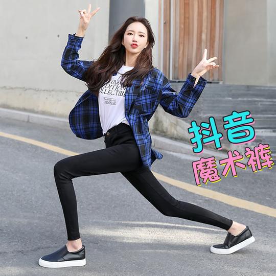 抖音魔术裤女韩国薄款黑色打底裤女外穿春秋薄款潮流洋气不抽丝裤