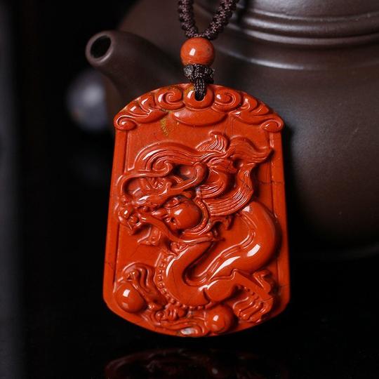 天然红竹石影子石十二生肖龙玄龙望尊吊坠