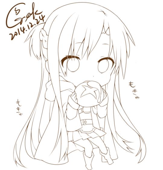 动漫q版绘画素材二次元插画少女手绘线画线稿动漫刀剑神域