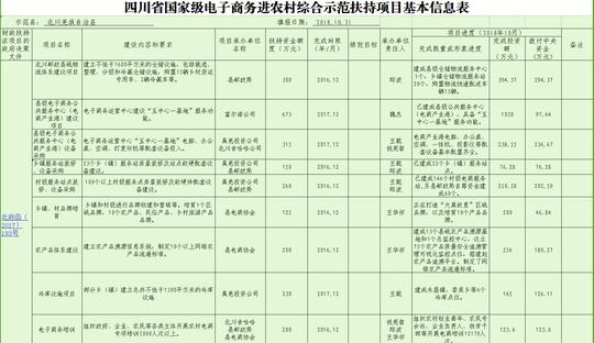 四川省国家级电子商务进农村综合示范扶持项目基本信息表(2018北川).