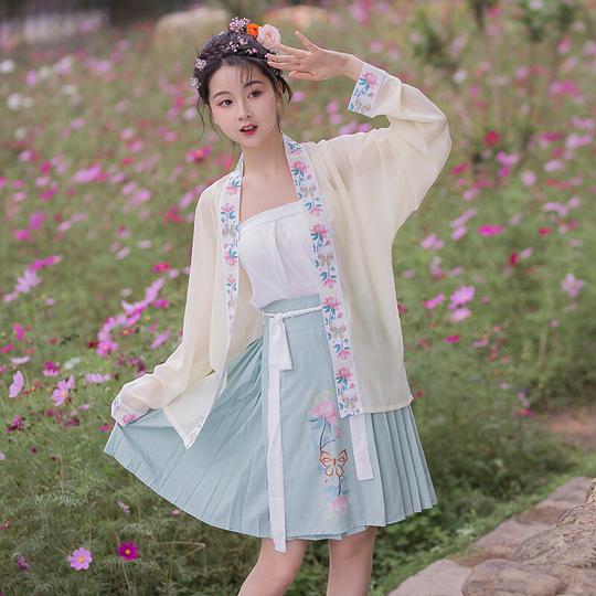 枳卿宋制汉服女中国风三件套白菜正版褙子春夏古装【花若恋】浅黄色三件套xl
