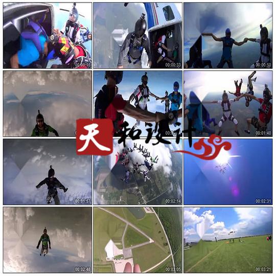 高空跳伞降落伞飞行团结飞翔逃战自我视频素材