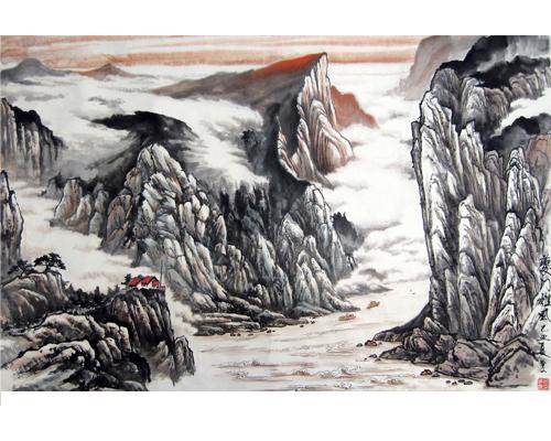 高级高仿山水画宣纸喷绘