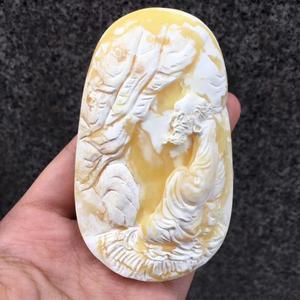 天然蜜蜡精品收藏级大师工艺雕刻作品达摩悟道60g白蜡满蜜无优化