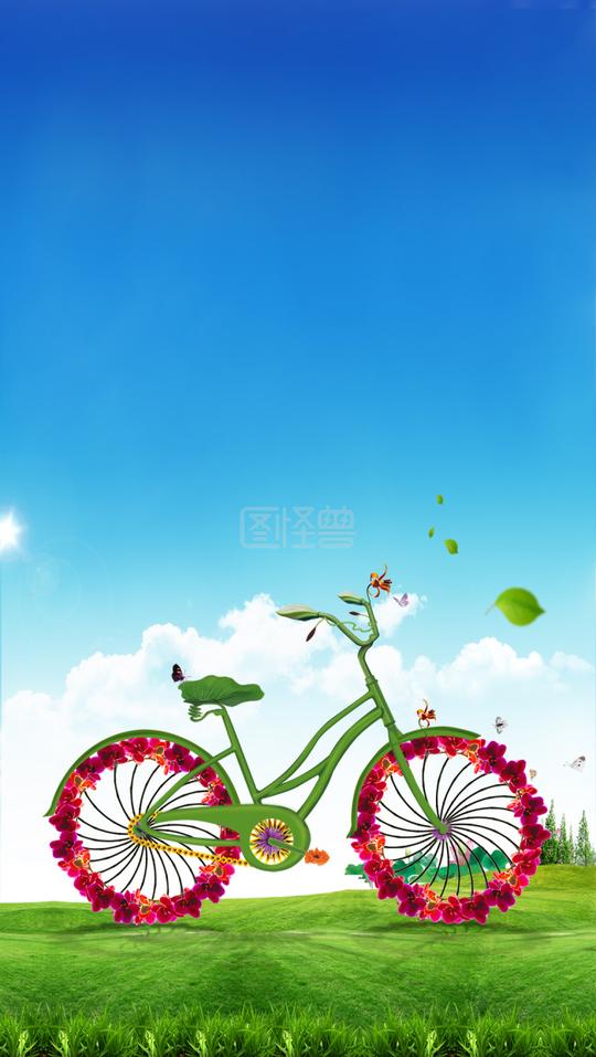 绿色环保自行车低碳出行背景素材