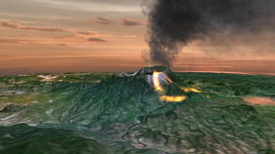 火山喷发三维模拟动画_1920x1080_高清视频素材下载