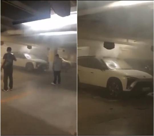 图:蔚来es8冒烟视频截图来源:视频来源于网络，时代财经潘卓伦制图