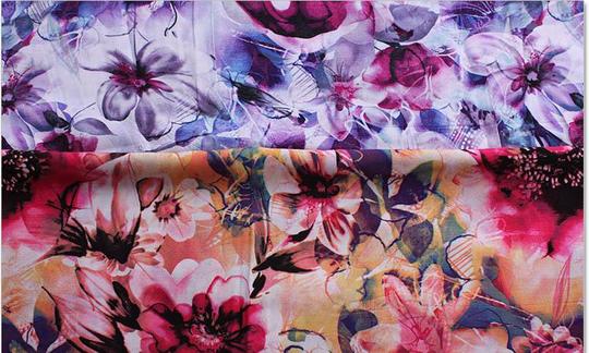 sh034数码印花布匹人棉面料大花服装布料人造棉印