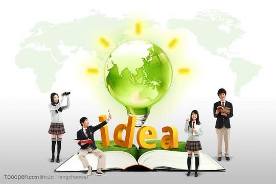 学生校园生活素材-学生和灯泡