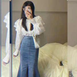 早春穿搭御姐时尚网红炸街减龄港风韩剧纯欲衬衫鱼尾裙两件套装女