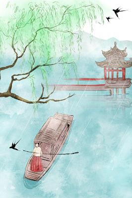 绿色水墨中国风传统二十四节气谷雨背景素材