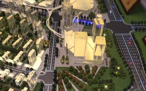 未来城，项目沙盘，占地160万，建筑面积320万，80万的商业配套，写字楼，电影院，购物，一应俱全