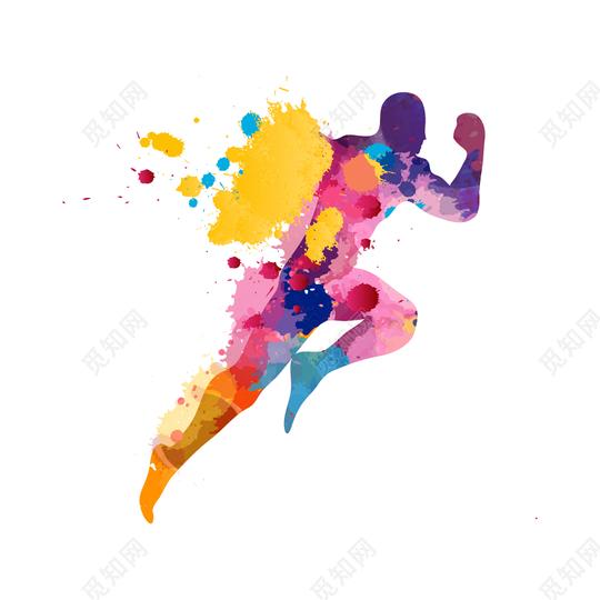 奔跑的人剪影泼墨插画素材