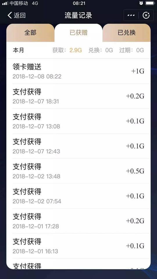 12月15日山西移动和生活发布的大转盘活动,最低可获得()g流量包?