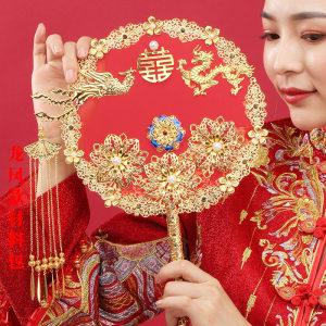中式团扇婚礼新娘成品古风抖音扇子秀禾结婚手捧花古典配饰喜扇
