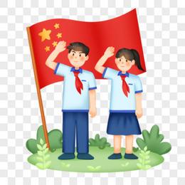 手绘卡通学生升旗仪式敬礼免抠素材