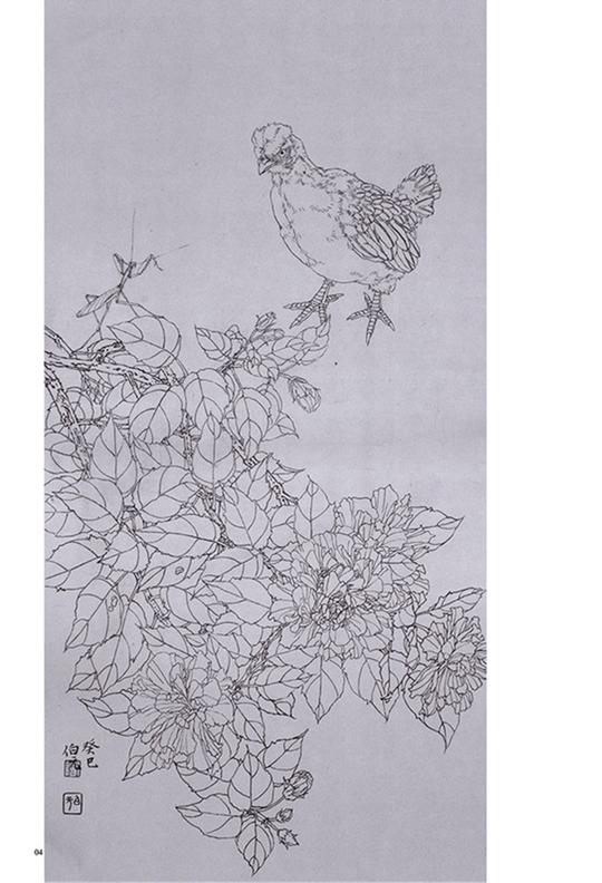 鸡唯美白描精选国画技法解析花卉鸟工笔画册集勾线画谱底稿素材