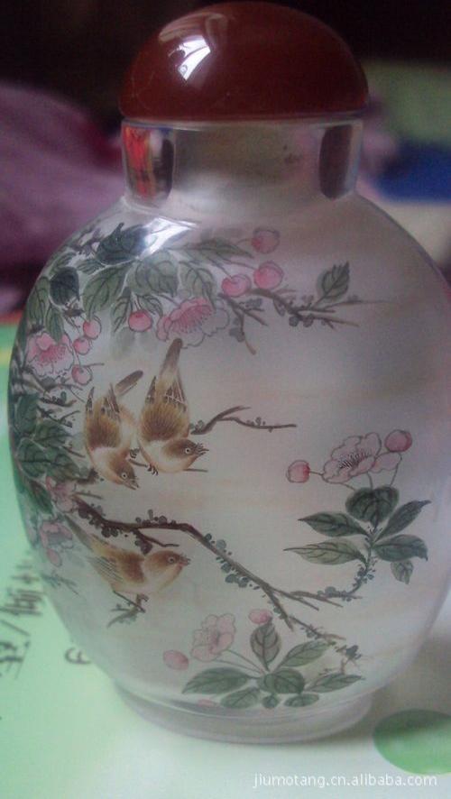 水晶内画鼻烟壶鼓圆壶花鸟图-生意地-做生意的好地方!