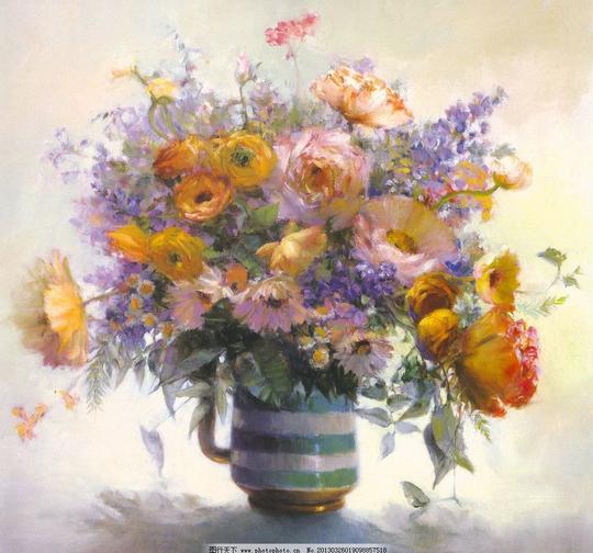 花卉装饰画卡纸画鲜花绘画素材墙绘花瓶绘画书法文化艺术