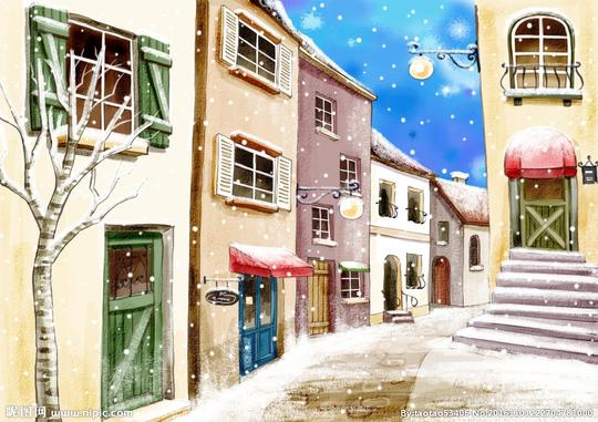 冬季雪景建筑素材设计图__风景漫画_动漫动画