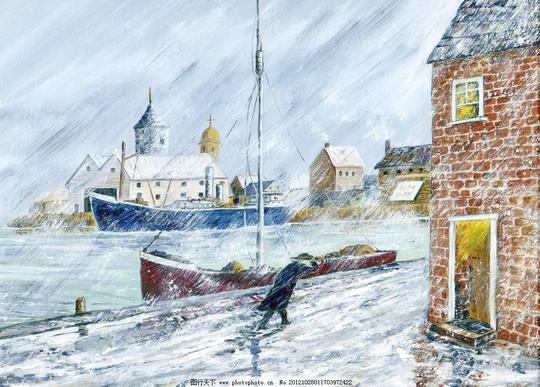 油画暴风雪城镇风景风景画挂画绘画绘画书法景色暴风雪设计素材