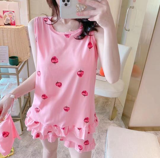 k3117直播货源快手抖音彩色印花口袋无袖背心睡衣套装女