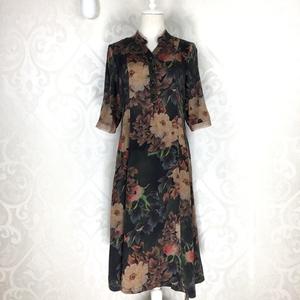 舒丝迈s-8159高档真丝桑蚕丝v领印花香云纱连衣裙中袖显瘦正品
