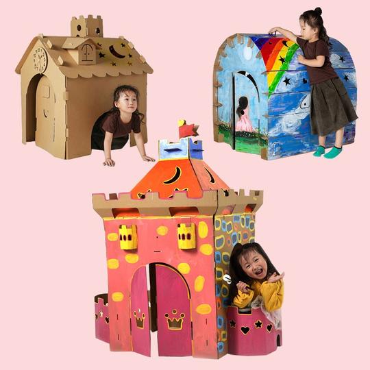 儿童纸房子玩具屋纸板纸壳幼儿园手工制作diy模型纸箱城堡拼插