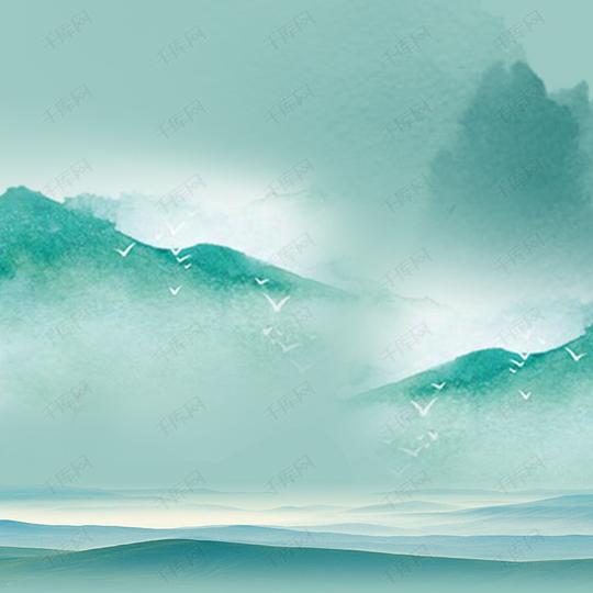 中国风绿色山水psd分层主图背景素材