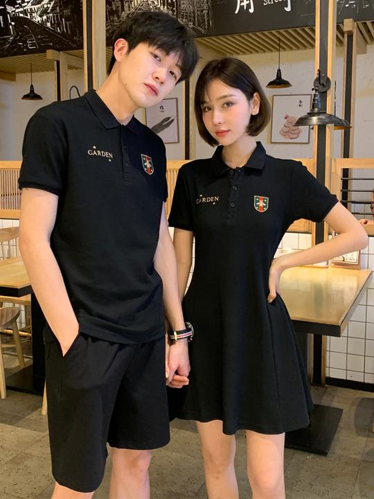 不一样的情侣装夏装polo连衣裙小众设计感一裙一衣抖音款裙子套装